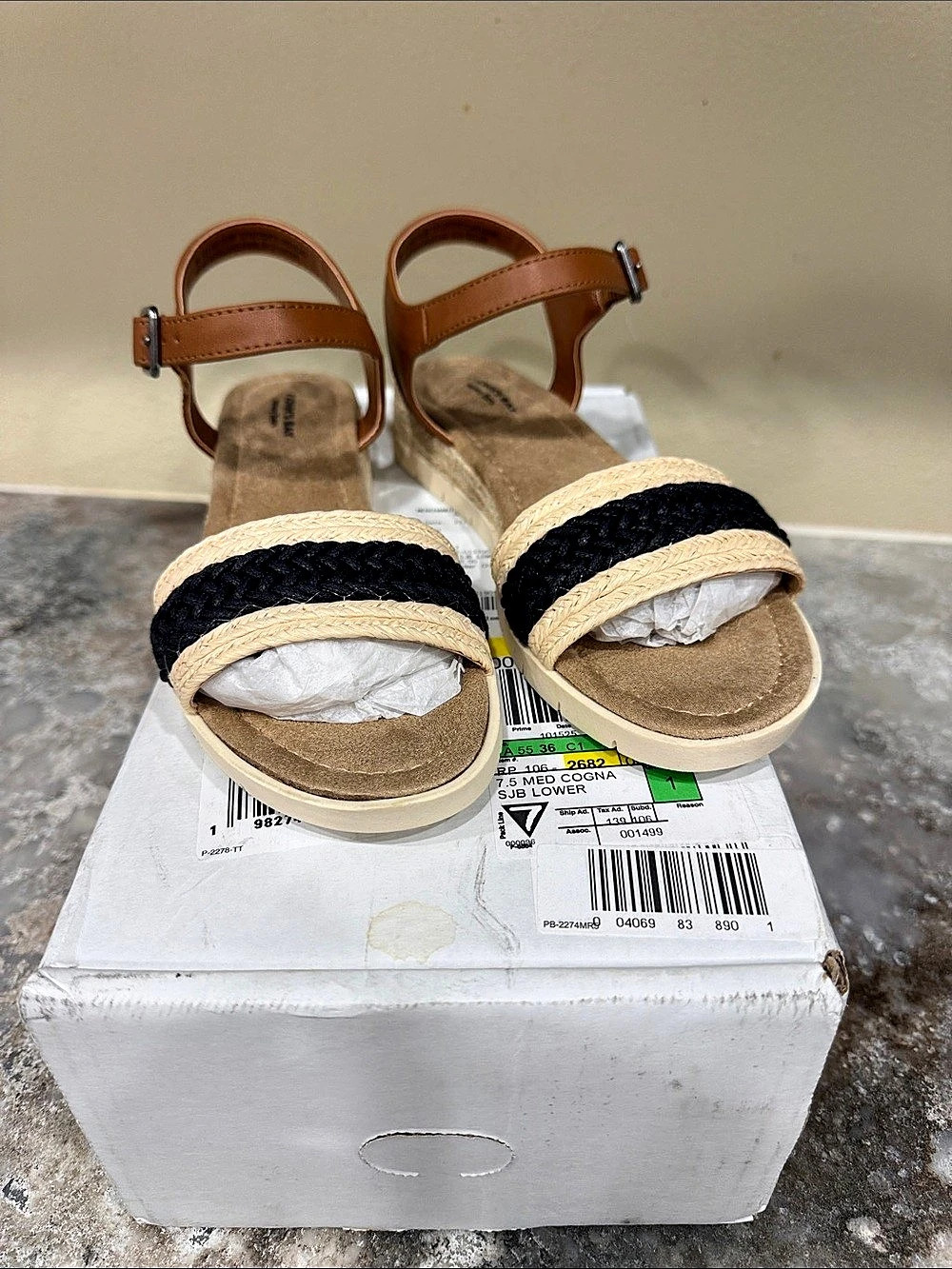 St John’s Bay Woven Strap Sandals in Brown & Black